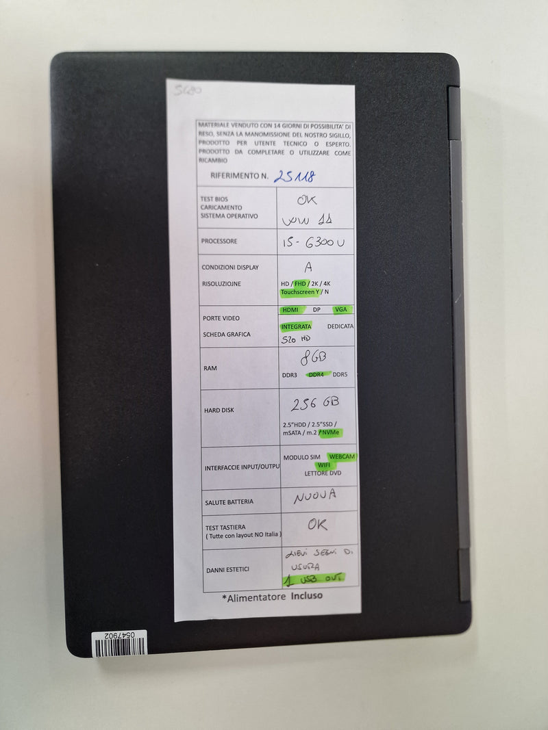 USATO DELL LATITUDE 5480 • Intel Core i5-6300U 8GB 240GB NVME PC PORTATILE