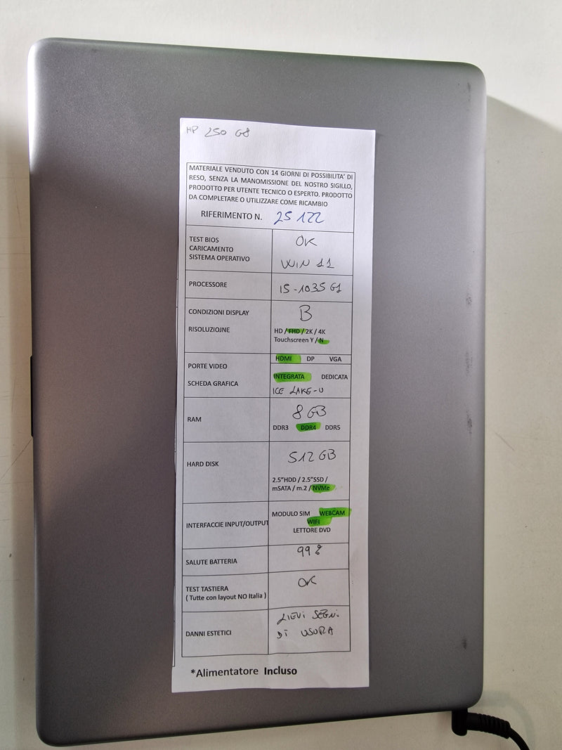 USATO HP 250 G8   Intel Core i5-1035G1 8GB 512GB NVME PC PORTATILE